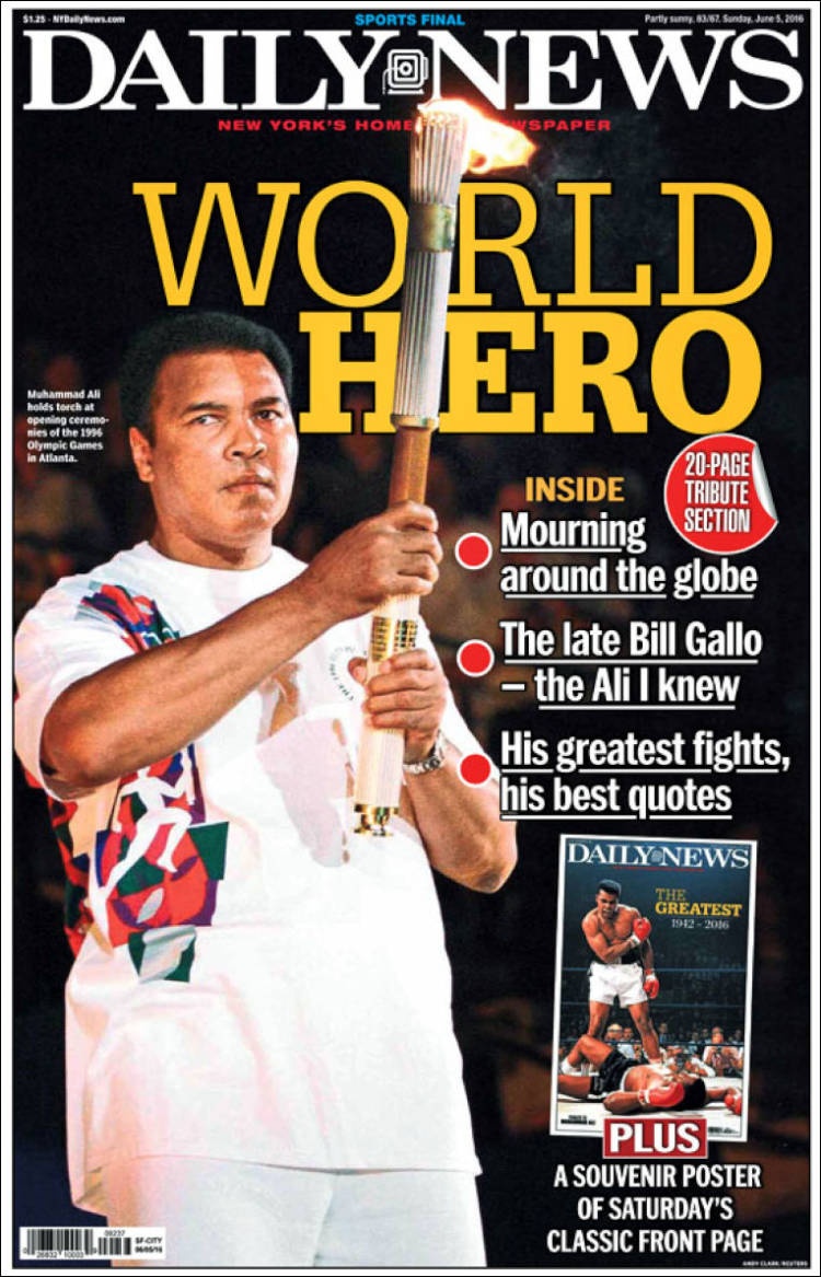 كبريات الصحف العالمية تفرد صفحات كاملة لخبر وفاة محمد علي كلاي