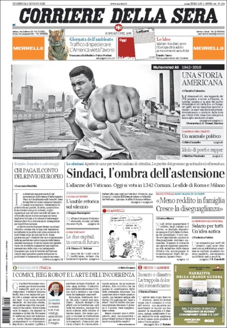 كبريات الصحف العالمية تفرد صفحات كاملة لخبر وفاة محمد علي كلاي