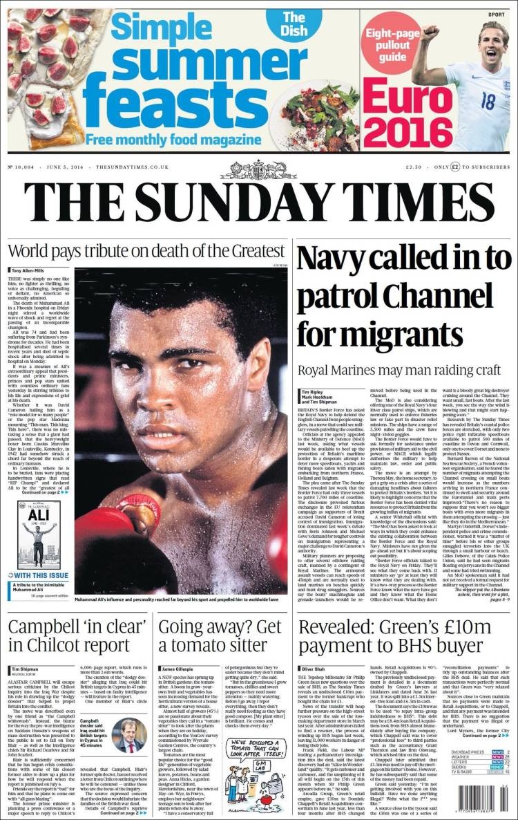 كبريات الصحف العالمية تفرد صفحات كاملة لخبر وفاة محمد علي كلاي