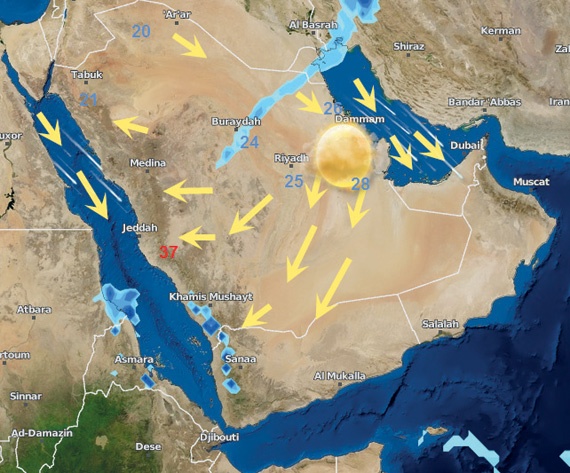 فرص هطول أمطار على أجزاء من الرياض والشرقية
