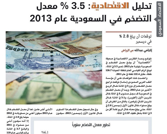 3.5 % مُعدَّل التضخم محلياً خلال 2013