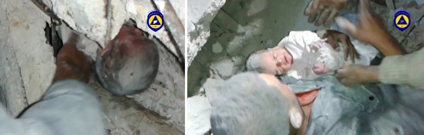 انتشال طفلة في شهرها الثاني من تحت الأنقاض في حلب