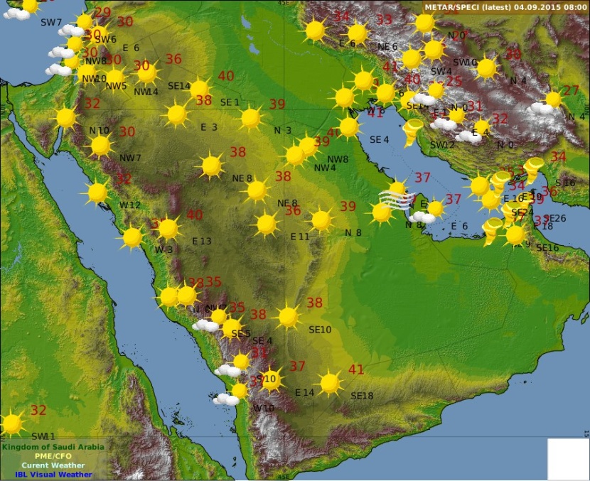 الأرصاد : الطقس حار على وسط المملكة مع رياح مثيرة للأتربة