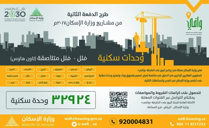 طرح 32.9 ألف وحدة سكنية من مشاريع البيع على الخريطة