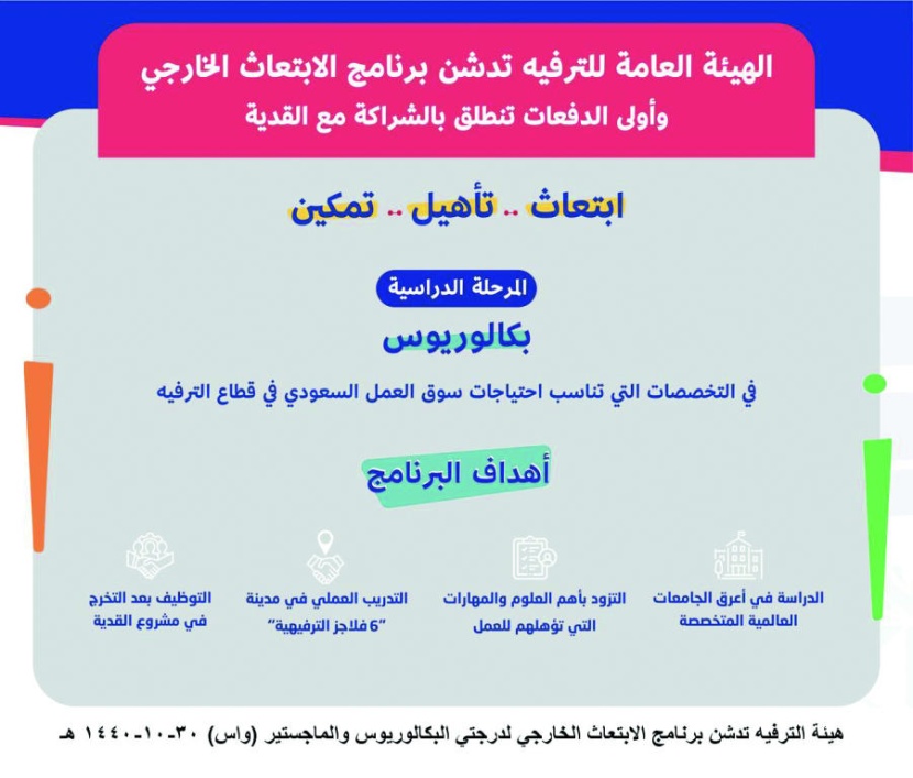 «الترفيه» تدشن برنامج الابتعاث الخارجي لدرجتي البكالوريوس والماجستير