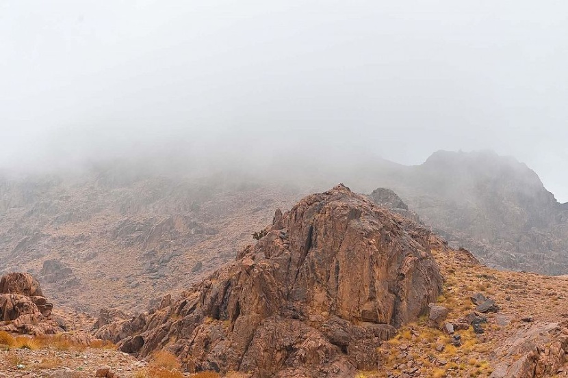 الضباب يزين قمم جبال اللوز بمنطقة نيوم