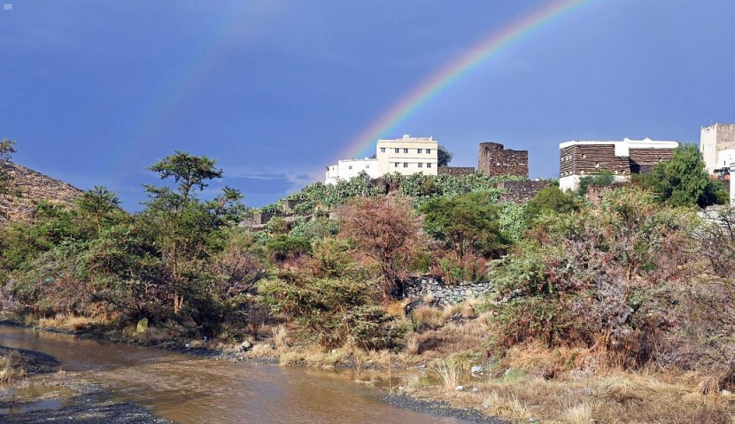 أمطار عسير تكسو المدرجات الخضراء والمتنزهات رداء أبيض