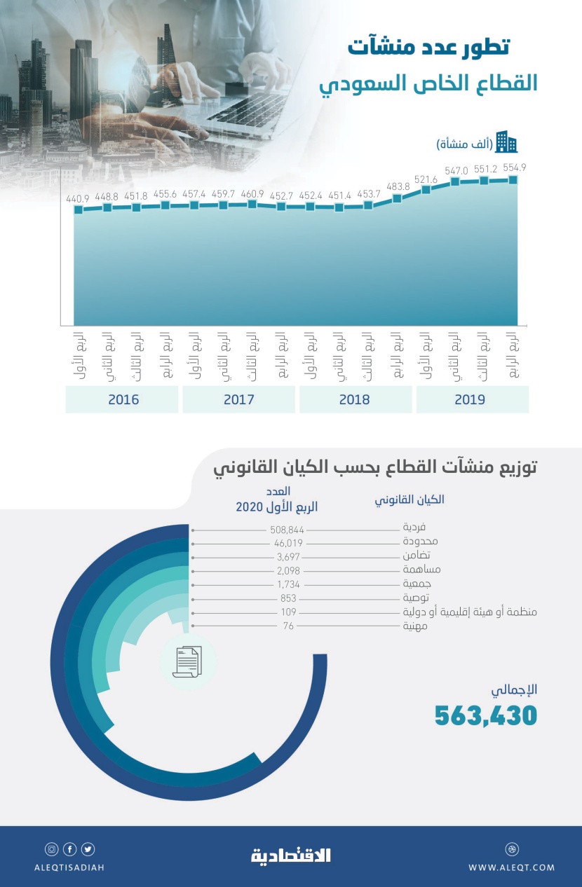 90.3 % من منشآت القطاع الخاص السعودي فردية بنهاية الربع الأول .. و"المهنية" الأقل