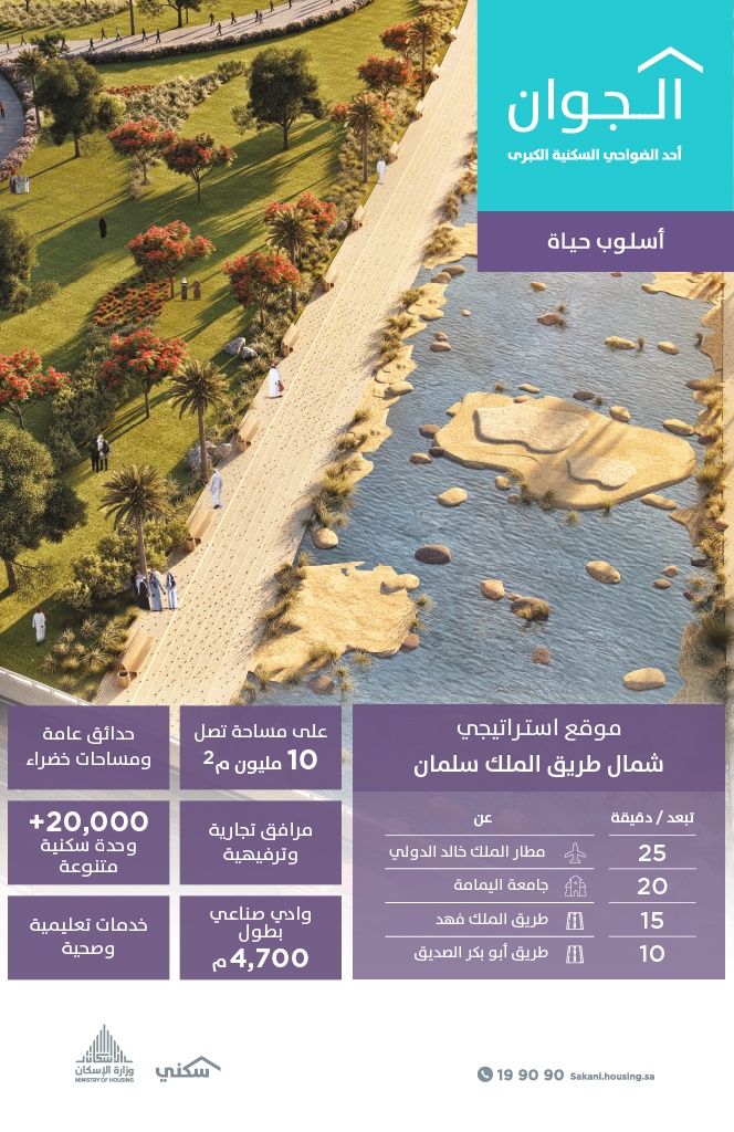 «سكني» ينفذ ضاحية الجوان لتوفير 20 ألف وحدة سكنية في الرياض