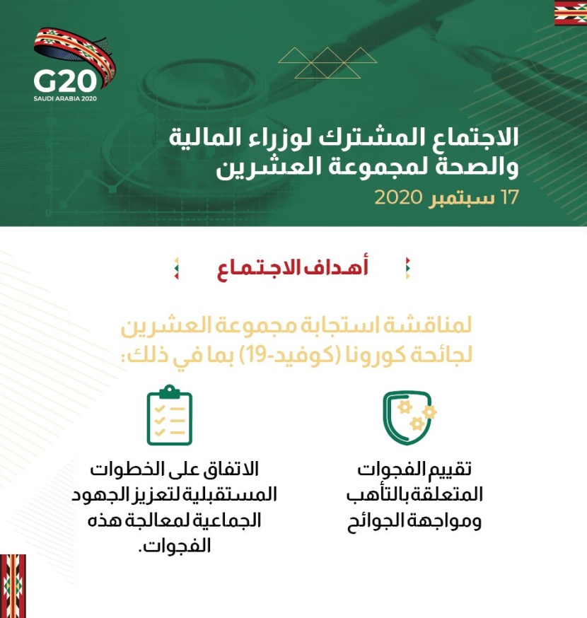 وزراء المالية والصحة لمجموعة العشرين  يعقدون اجتماعا للتركيز على عدد من القضايا المتعلقة بجائحة كورونا