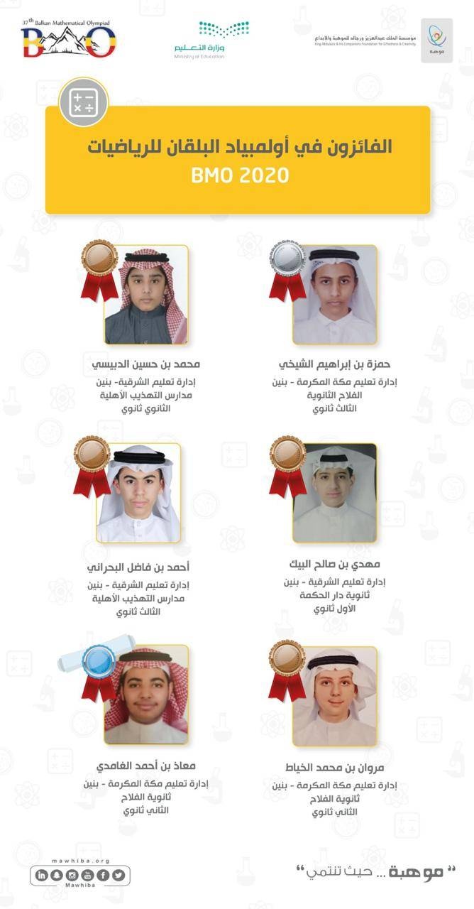 6 طلاب سعوديين يحصدون جوائز دولية في أولمبياد الرياضيات