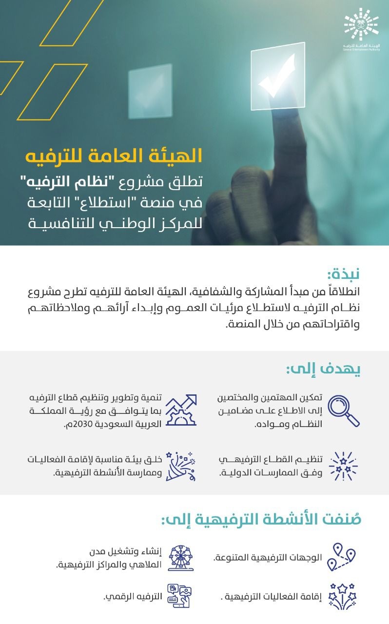 طرح مشروع نظام الترفيه لتلقي آراء العموم والمهتمين