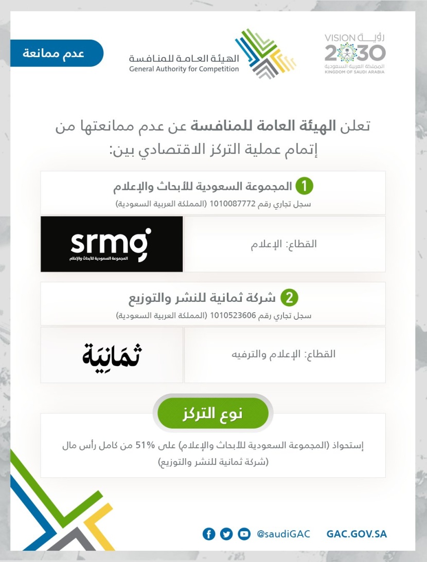 هيئة المنافسة توافق على استحواذ "الأبحاث والإعلام" على 51% من شركة ثمانية