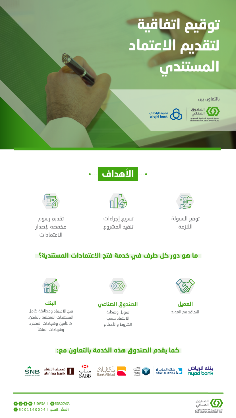 الصندوق الصناعي ومصرف الراجحي يوقعان اتفاقية لتقديم خدمة الاعتماد المستندي 