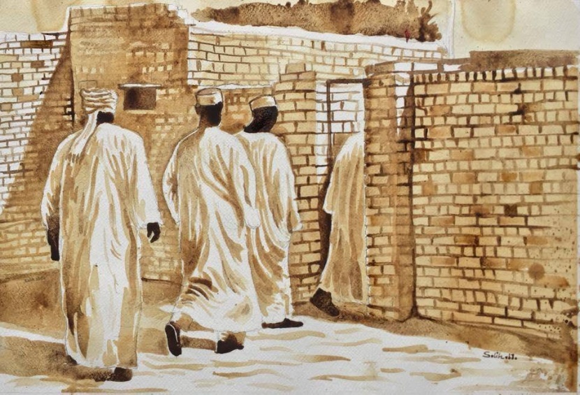 فنان سوداني يستخرج ألوان لوحاته من القهوة والشاي