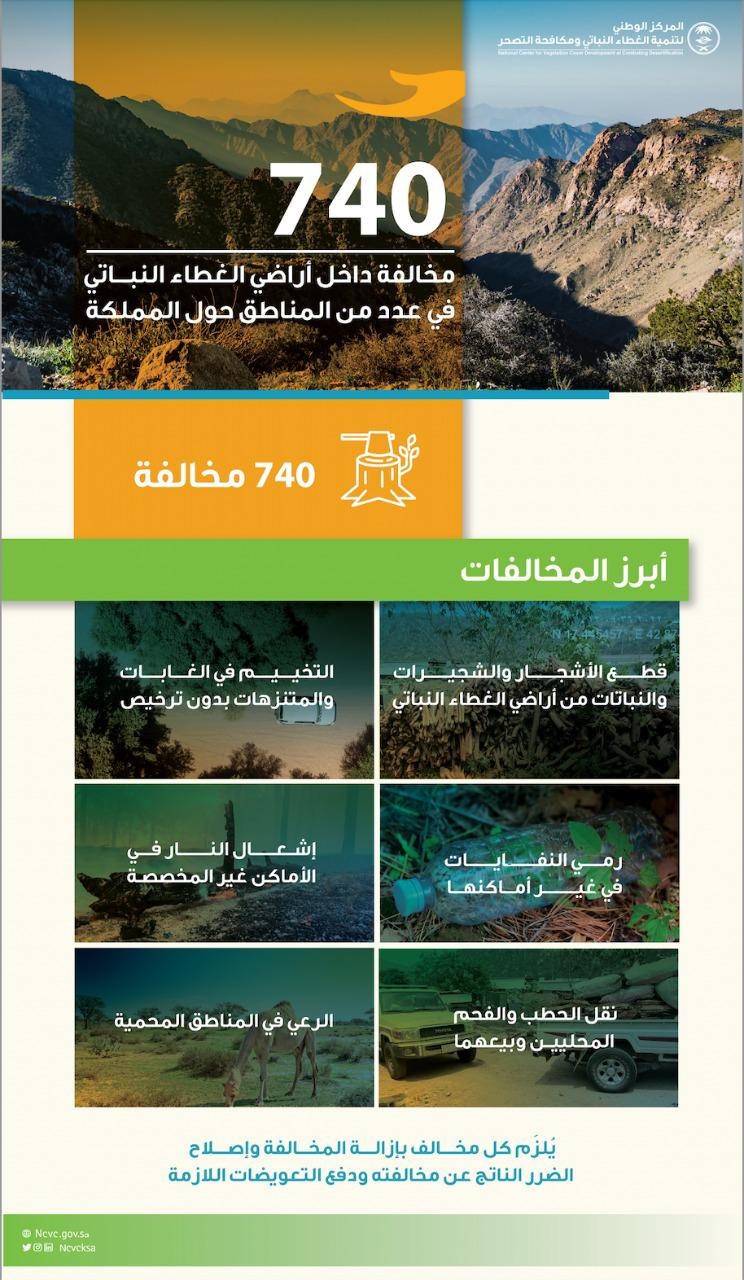 تسجيل 740 مخالفة ضد مخالفي لوائح "الغطاء النباتي" في مناطق المملكة  