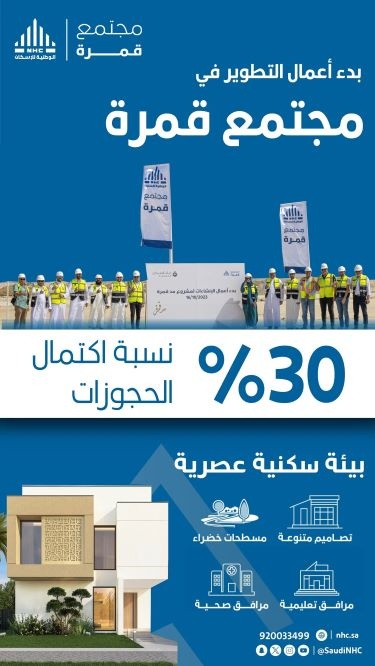 الوطنية للإسكان تبدأ الأعمال الإنشائية في مجتمع "قمرة"